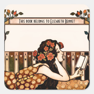 Elegant Vintage Bookplate Square Sticker