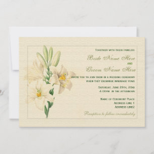 Elegant vintage botanical  art white lily wedding invitation