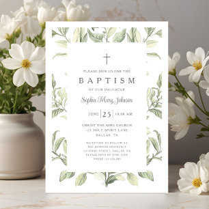 Elegant Vintage Botanical Baby Girl Baptism Invitation