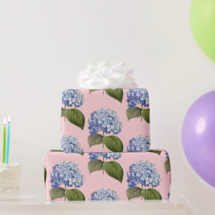 Elegant Vintage Botanical Blue Hydrangea Flower Wrapping Paper
