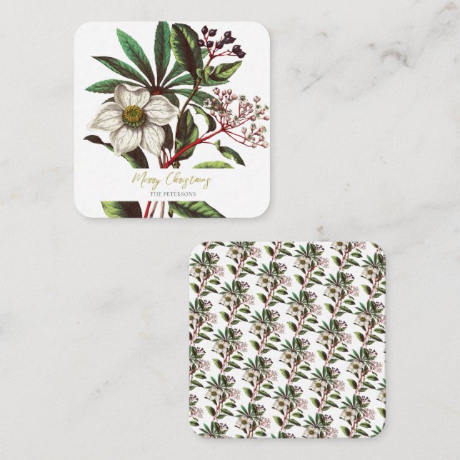 Elegant Vintage Botanical Christmas Rose Flower Enclosure Card (Front/Back)