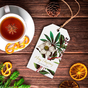 Elegant Vintage Botanical Christmas Rose Flower Gift Tags