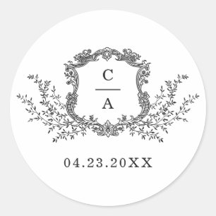 Elegant Vintage Botanical Crest Envelope Classic Round Sticker