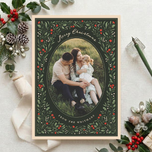Elegant Vintage Botanical Frame Christmas Photo Holiday Card