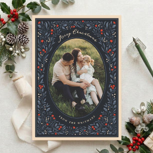 Elegant Vintage Botanical Frame Christmas Photo Holiday Card