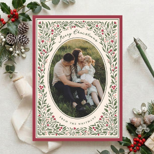 Elegant Vintage Botanical Frame Christmas Photo Holiday Card