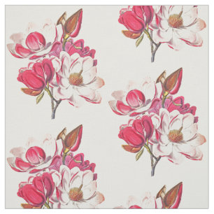 Elegant Vintage Botanical Magnolia Flower Fabric
