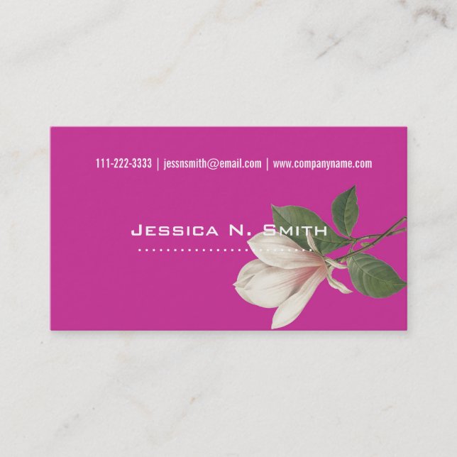 elegant, vintage botanical magnolia flower pink business card (Front)