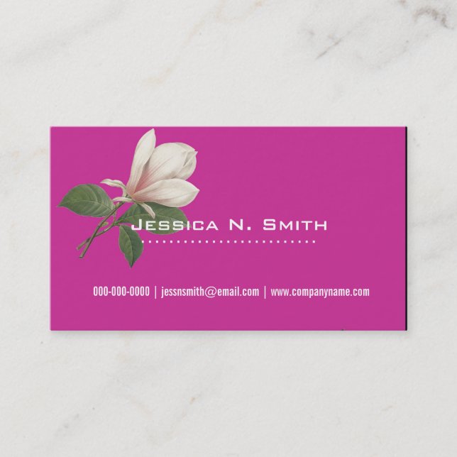 elegant, vintage botanical magnolia flower pink business card (Front)