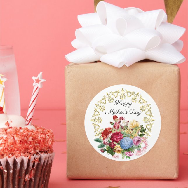 Elegant Vintage Botanical Mother's Day  Classic Round Sticker (Party)
