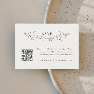 Elegant Vintage Botanical QR Code Wedding RSVP Enclosure Card