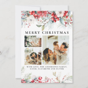 Elegant Vintage Botanical Red Christmas Holiday Card