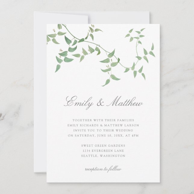 Elegant Vintage Botanical Vine Wedding Invitation (Front)