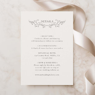 Elegant Vintage Botanical Wedding Details Enclosure Card