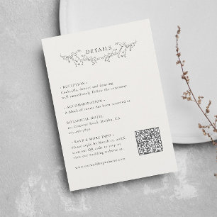 Elegant Vintage Botanical Wedding Details QR Code Enclosure Card