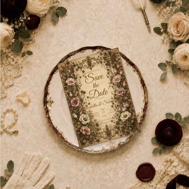 Elegant Vintage Botanical Wedding Save The Date (Creator Uploaded)