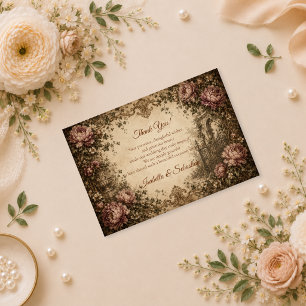 Elegant Vintage Botanical Wedding Thank You Card