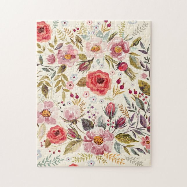 Elegant Vintage Botanical Wildflower Pattern Jigsaw Puzzle (Vertical)