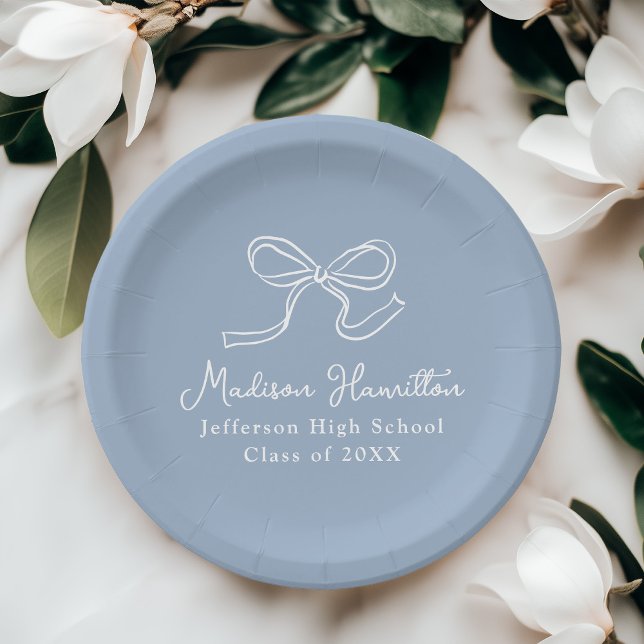 Elegant Vintage Bow Blue Graduation Paper Plate (Creator Uploaded)