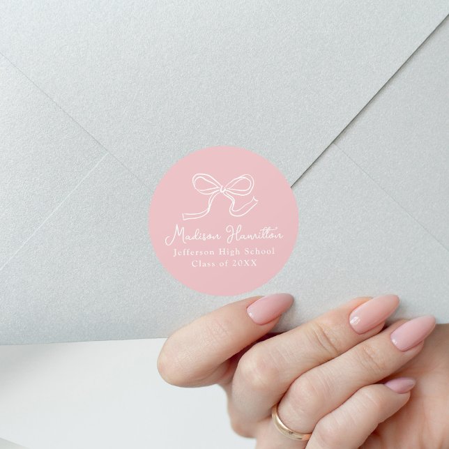 Elegant Vintage Bow Pink Graduation Classic Round Sticker (Creator Uploaded)
