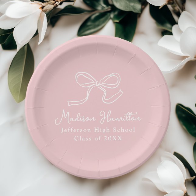 Elegant Vintage Bow Pink Graduation Paper Plate (Creator Uploaded)