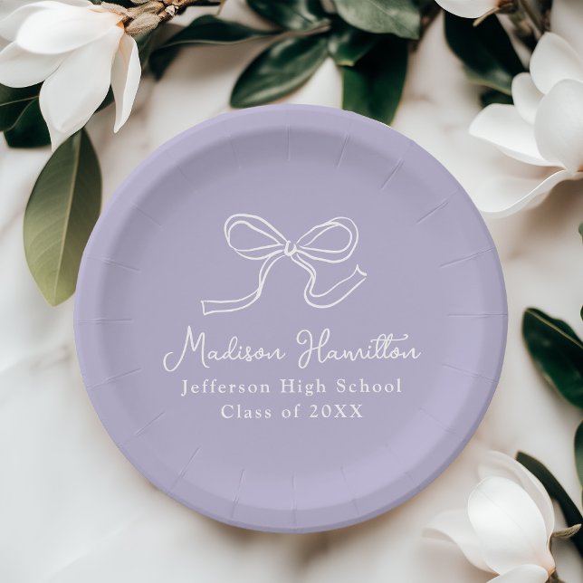 Elegant Vintage Bow Purple Graduation Paper Plate (Creator Uploaded)