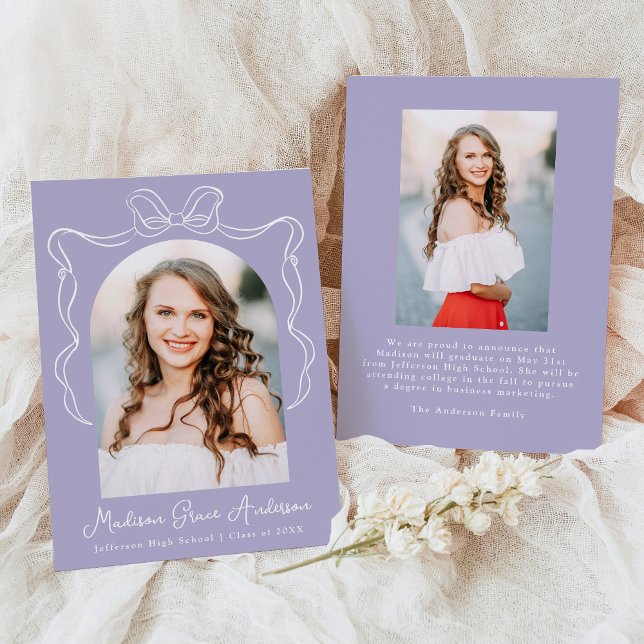 Elegant Vintage Bow Purple Photo Graduation Announcement (Creator Uploaded)