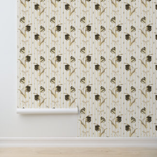 Elegant Vintage Bows Tulips Floral Stripe Pattern  Wallpaper