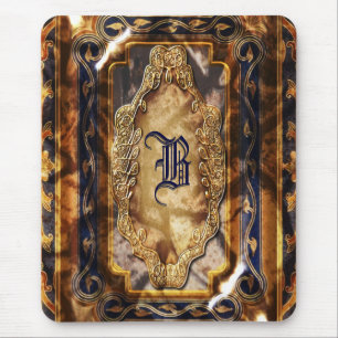 Elegant vintage brown blue monogram mouse pad