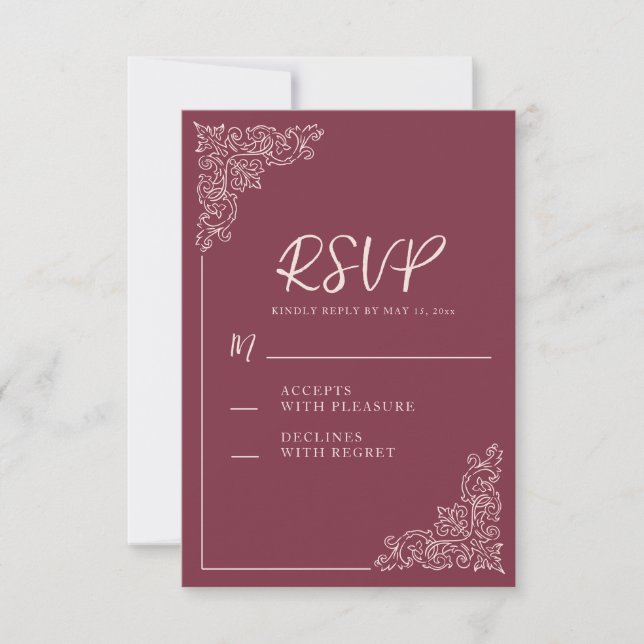Elegant Vintage Burgundy Berry Wedding  RSVP Card (Front)