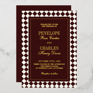 Elegant Vintage Burgundy Checkered Wedding Gold