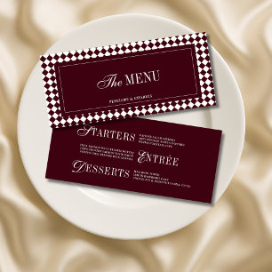 Elegant Vintage Burgundy Checkered Wedding Menu