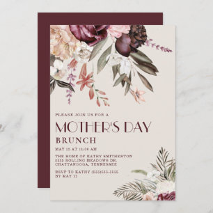 Elegant Vintage Burgundy Floral Mother's Day Invitation