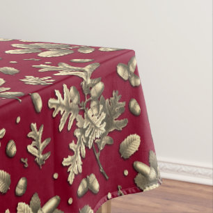Elegant Vintage Burgundy Gold Oak Leaves Acorns Tablecloth