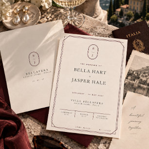 Elegant Vintage Burgundy Ivory Monogram Wedding Invitation