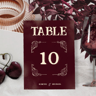 Elegant Vintage Burgundy Ivory Wedding Seating  Table Number