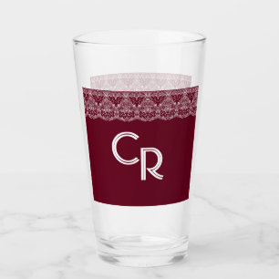 Elegant Vintage Burgundy Maroon White Lace Glass