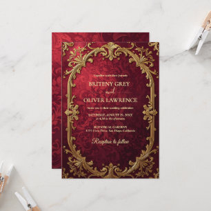 Elegant Vintage Burgundy red and Gold  Wedding Invitation