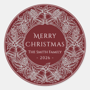 Elegant Vintage Burgundy Red White Christmas Holid Classic Round Sticker