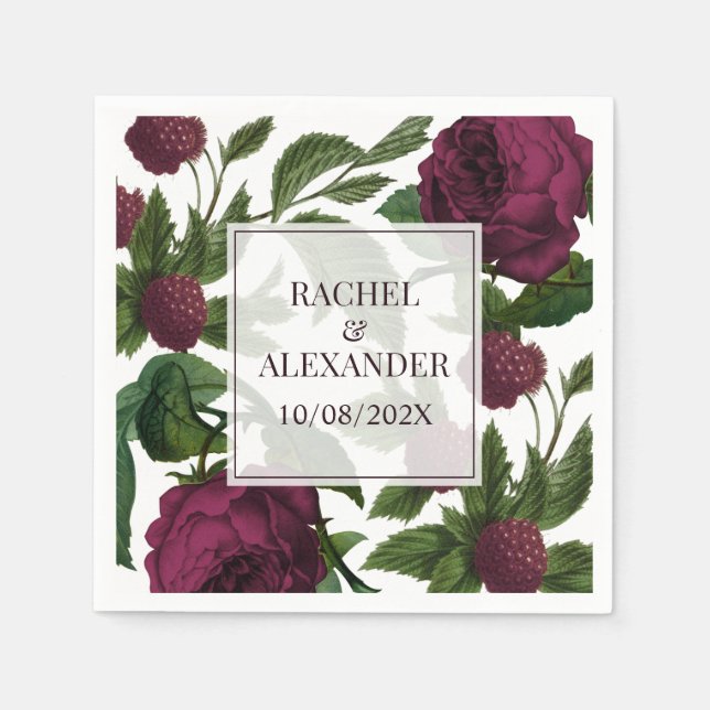 Elegant Vintage Burgundy Rose Wedding Napkin (Front)