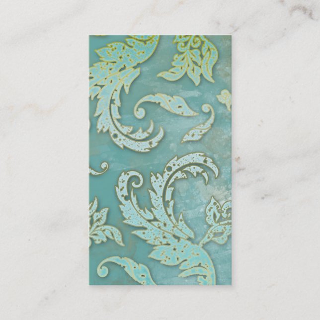 Elegant Vintage Business Card Verdigris Swirls Blu (Front)