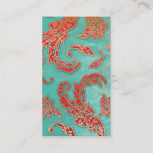 Elegant Vintage Business Card Verdigris Swirls Red