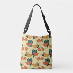 Elegant Vintage Butterflies and Leaves Pattern Crossbody Bag