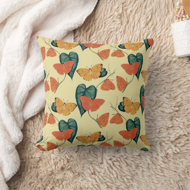 Elegant Vintage Butterflies and Leaves Pattern | Cushion (Blanket)
