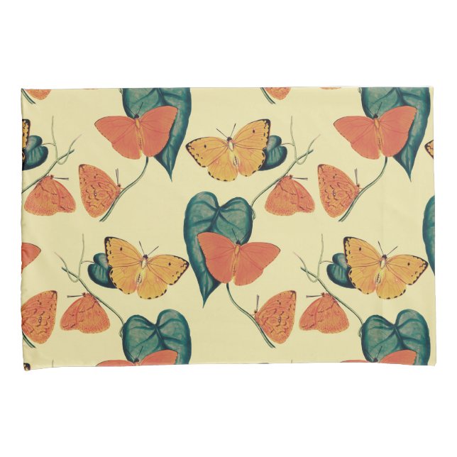 Elegant Vintage Butterflies and Leaves Pattern | Pillowcase (Front-Right)