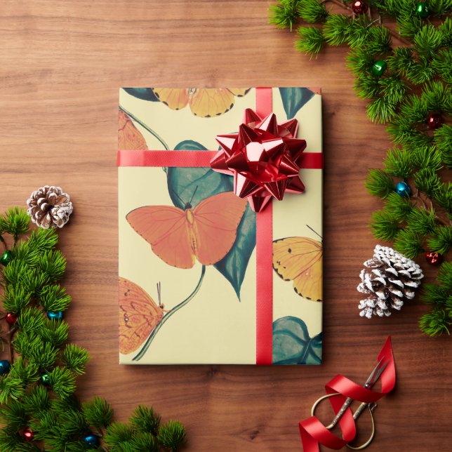 Elegant Vintage Butterflies and Leaves Pattern | Wrapping Paper (Holiday Gift)