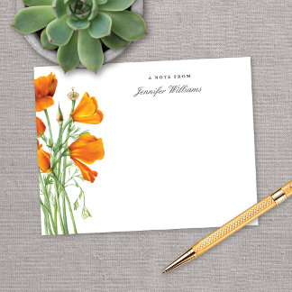 Elegant Vintage California Poppy Floral w/ Name Card