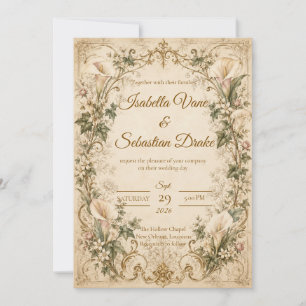 Elegant Vintage Calla Lily Wedding Invitation
