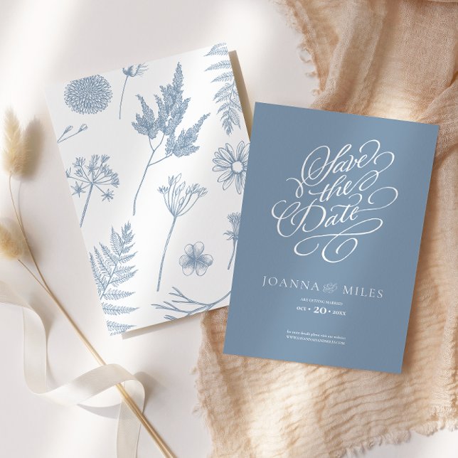Elegant Vintage Calligraphy Dusty Blue Invitation (Creator Uploaded)
