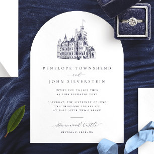 Elegant Vintage Castle Illustration Arch Wedding Invitation